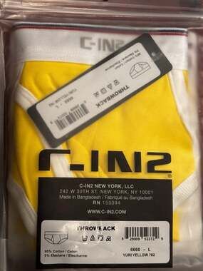 New Large C-IN2 Throwback Fly Front Brief Neon Yellow Cotton Retro Underwear